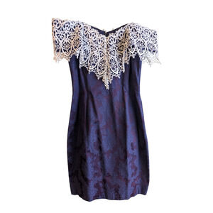 90s McClintock Gunne Sax Royal Purple Tapestry Evening Gown Cocktail Dress 15/16